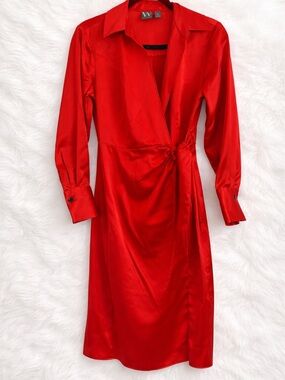 Worthington Red Satin Knot-Front Dress
